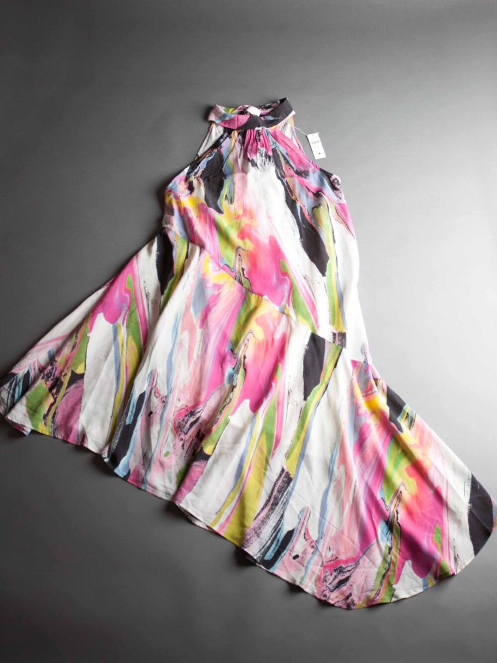 By Anthropologie Halter Midi Dress in Fuchsia & Chartreuse